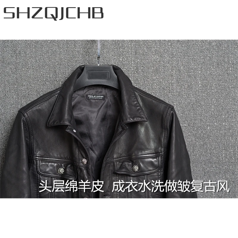

JCHB 2021 Real Leather Jacket Men's Sheepskin Coat Vintage Genuine Leather Spring Autumn Slim Fit Motorcycle Leather Jackets 18M
