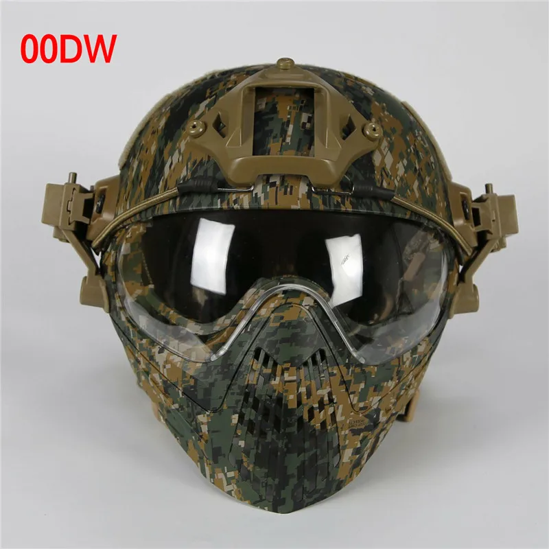 00DW New Military Tactical Protective Helmet Airsoft Full Face Protection with Goggle Len Full Face Motorcycle Helmet - Цвет: 00DW