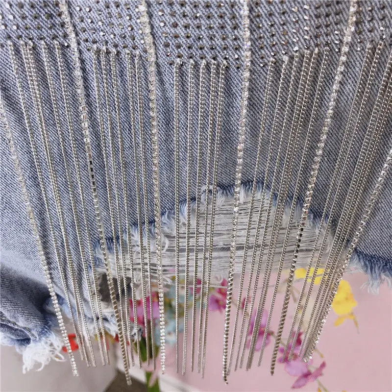 

Diamond-studded Chain Jeans Women's 2021 Summer New Tassel Sexy Shorts Small Fragrant Wind High Waist Thin Hot Pants Trend
