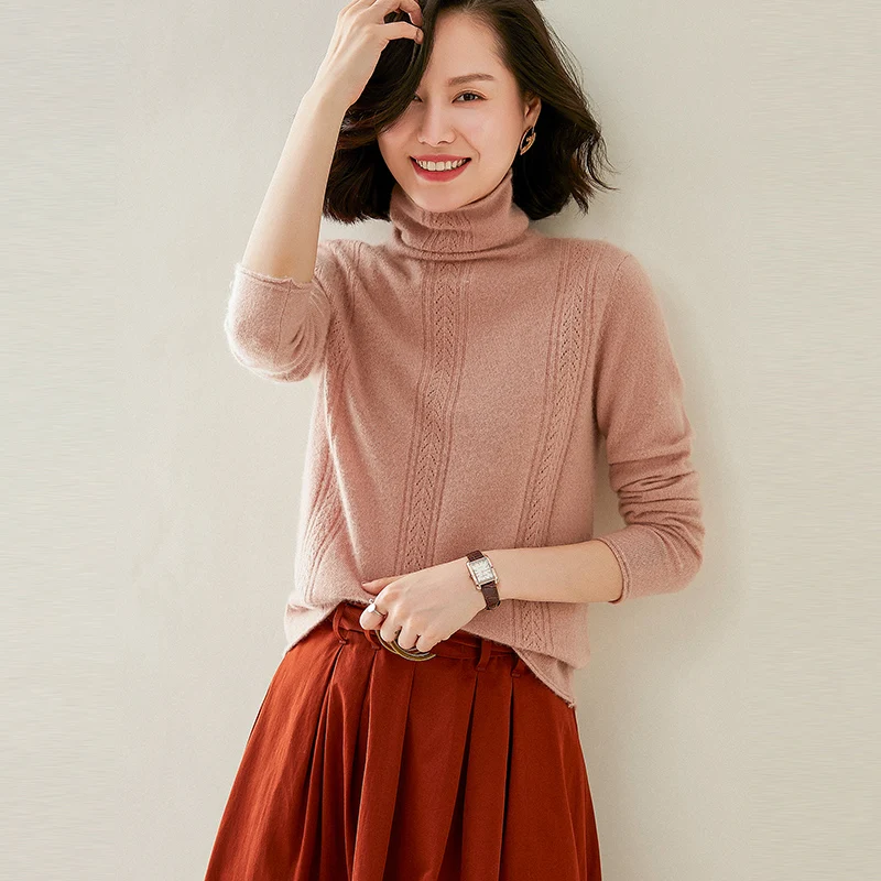 adohon 2020 woman winter 100% Cashmere sweaters autumn knitted Pullovers High Quality Warm Female thickening Turtleneck