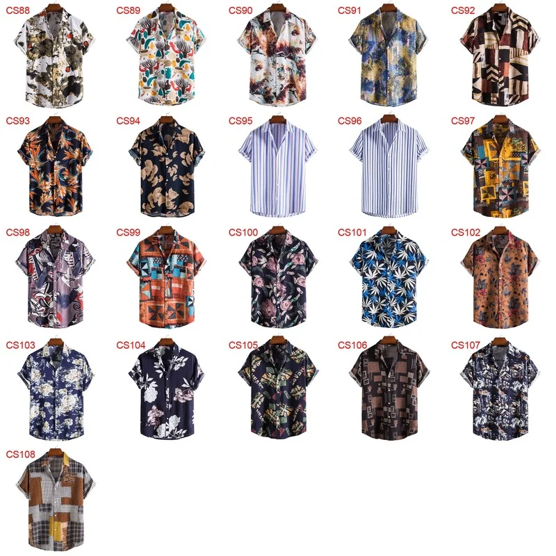 

QIWN 2021 Spring and Summer Men's New Hawaiian Wind Print Shirt Mens Shirts Hemp Shirt Men Clothing Camisas Para Hombre