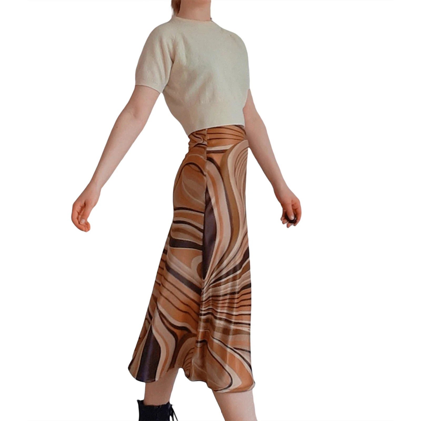 Женская длинная юбка-годе Повседневная Коричневая Праздничная юбка с принтом в