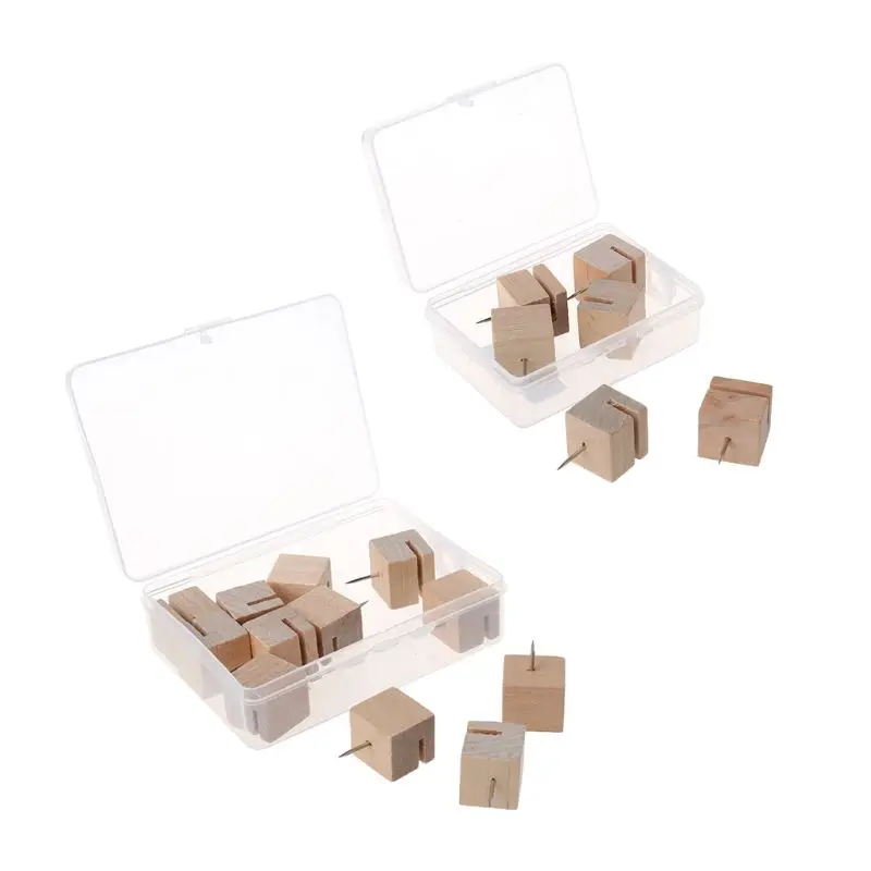 

6/12pcs Wooden Square Nail Thumbtack Board Pins Pushpins Drawing Photo Wall Stud