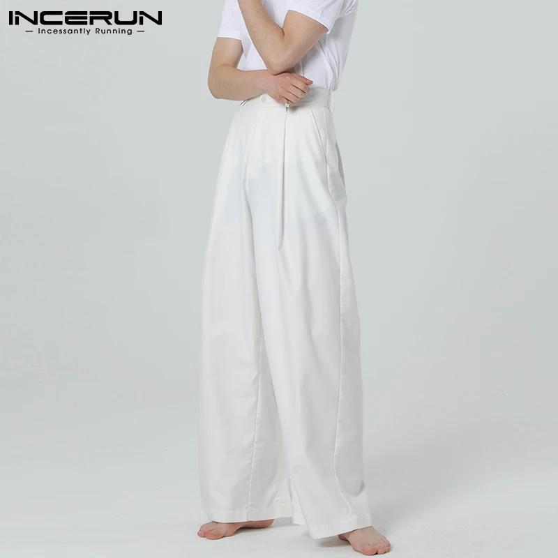 

INCERUN Men's Wide Leg Pantalons Pantalons Loose Comeforable Buttons High Waist Solid All-match Simple Long Trousers S-5XL 2021