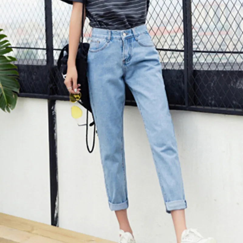 

Autumn New Slim Pencil Pants Vintage High Waist Jeans Womens Pants Ladies Casual Loose Solid Cowboy Long Pants Plus Size
