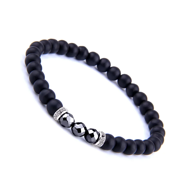 Матовый черный браслет из натурального камня 8 мм эластичной веревки магнитный