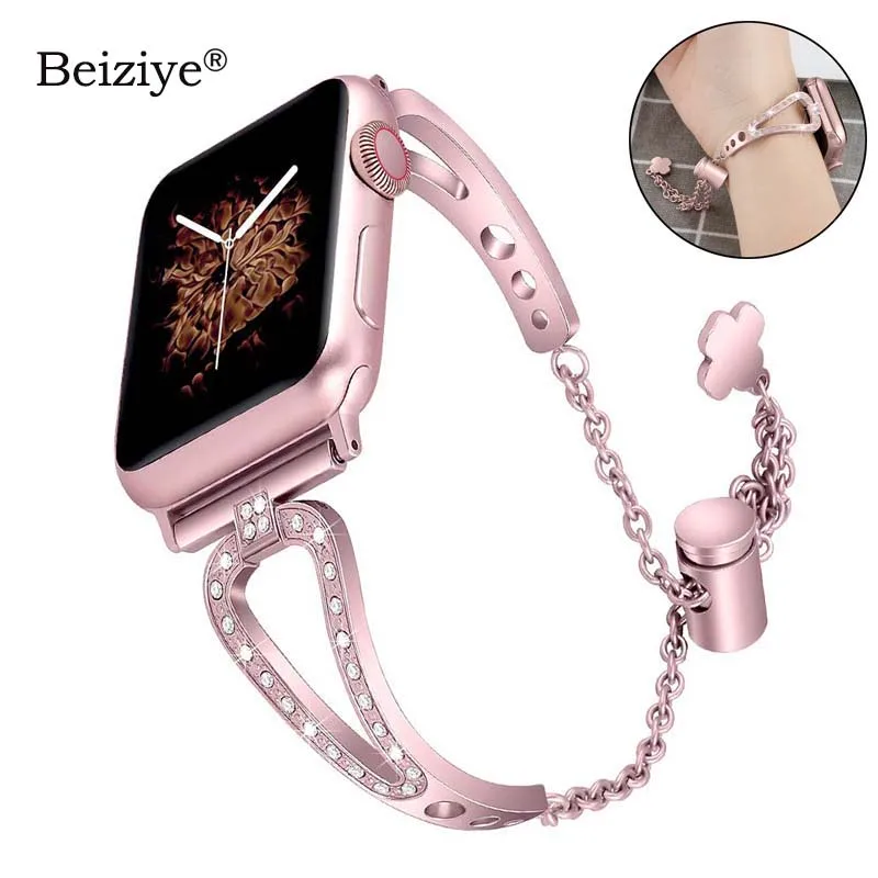Со стразами Блестящий металлический ремешок для наручных часов Apple Watch, ремешок 42 мм, 38 мм, 40 мм 44 Series 5 4 Нержавеющая сталь браслет для наручных часов iWatch, ремешок, версия 1, 2, 3, ремешок