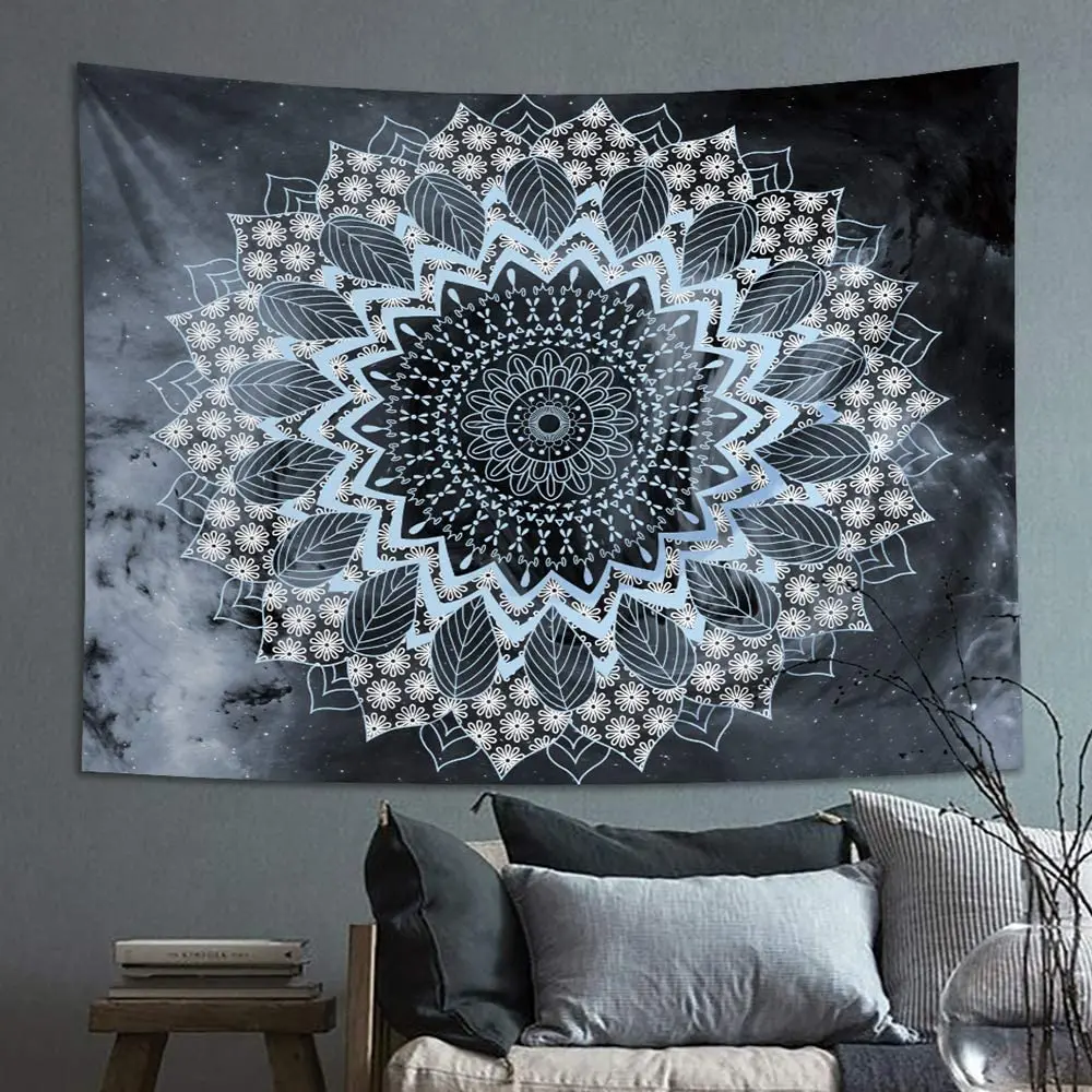 

Blue Mandala Hippie Bohemian Tapestry Wall Hanging Aesthetic Home Decor Blanket For Bedroom Dorm Decor Art Trippy Towl
