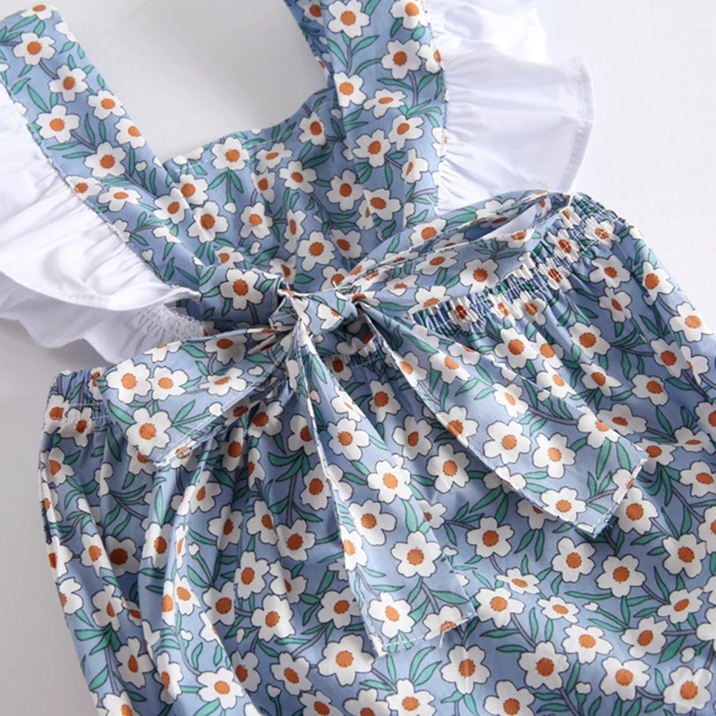 

0-3 Yrs Summer Baby Girl Flying Sleeve Clothes Backless Romper Newborn Baby Girl Cotton Flower Jumpsuit Outfits Baby Clothing