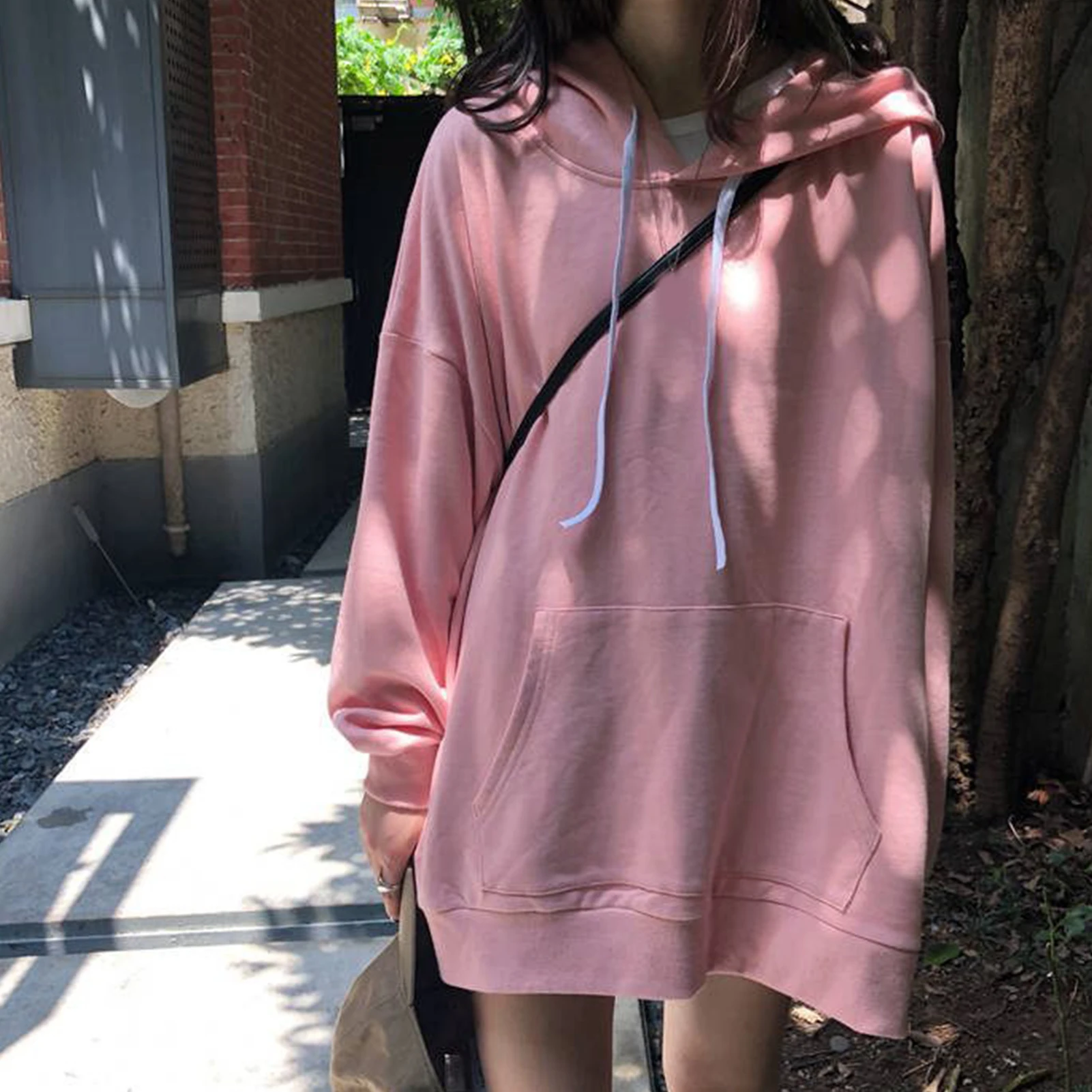Women Hoodies Autumn Solid Color Pocket Mid-length Hoodie Long Sleeve Loose Sweatshirt Pullovers толстовка ropa de mujer 2020