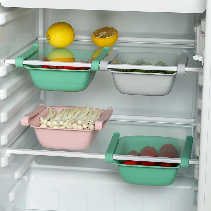 

Kitchen Refrigerator Fruit Storage Rack Basket Pull-out Refrigerator Storage Box Holder Food Organizer Drawer Shelf Home Storage