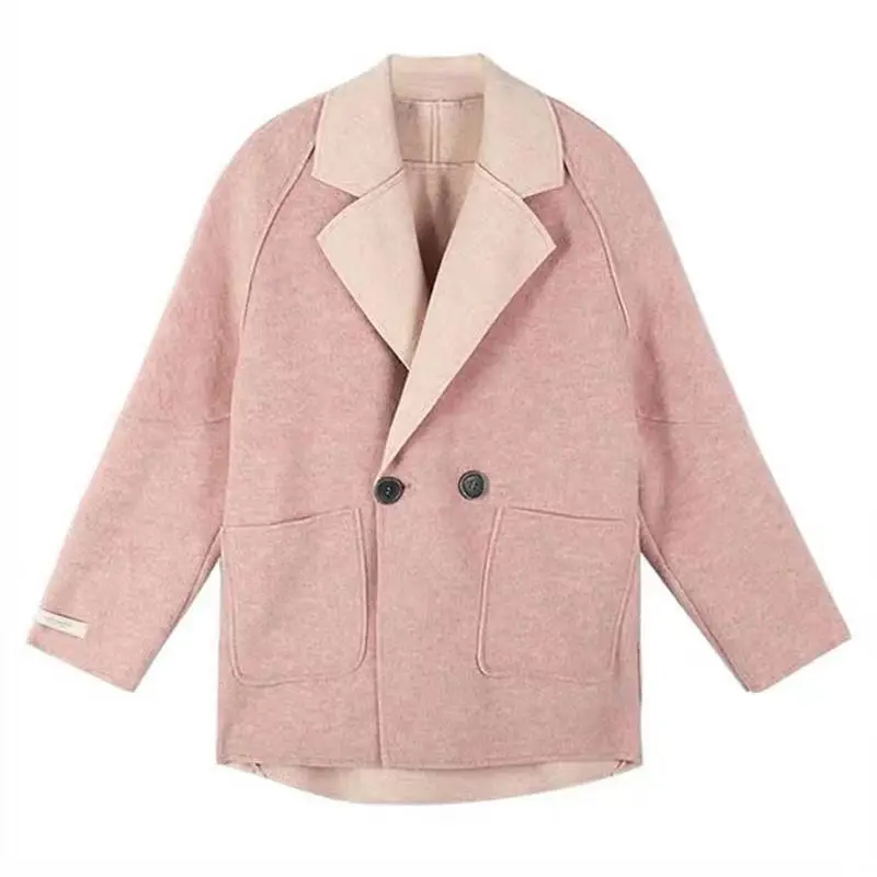 

Fashion women's solid color two button pocket jacket 2020 autumn and winter warm chic soft woolen coat mid-length casual jacket
