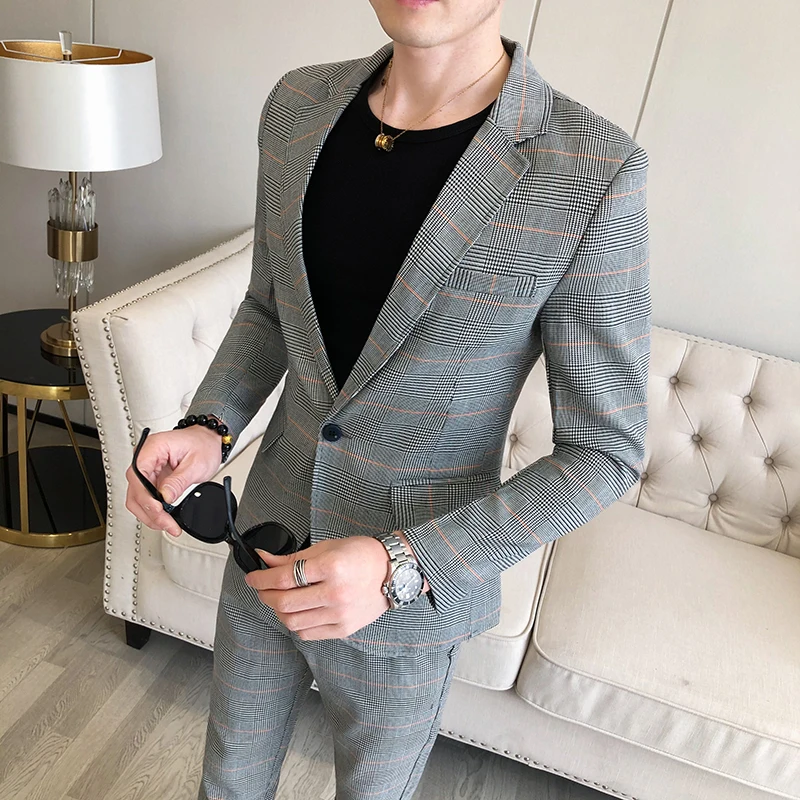 Весна 2020 Свадебный костюм мужские повседневные приталенные костюмы с брюками