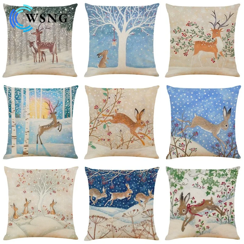 

Creative Winter Animal Cotton Linen Pillowcase Cartoon Animal Pattern Car Cushion Cover Living Room Sofa Decoration