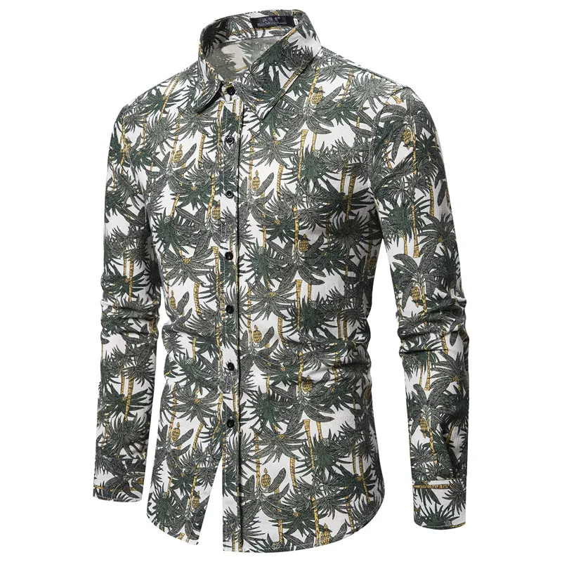 2019 Мужская рубашка с принтом Облегающая длинными рукавами модная повседневная