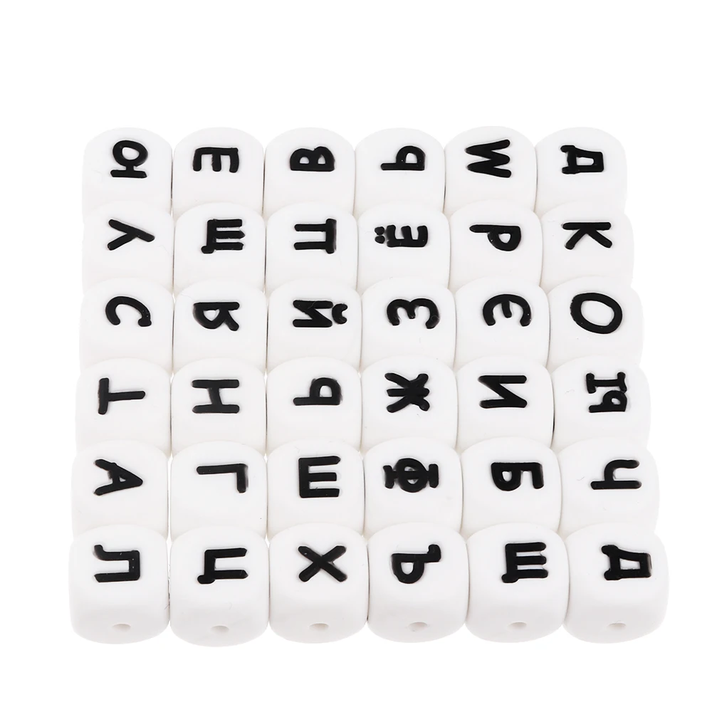 

100Pcs BPA Free Russian Alphabet Letter Silicone Beads Food grade Cube Beads Baby Can Chew Jewelry Making Accessories