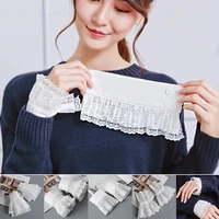 women floral lace pleated false cuffs ruffles elastic wrist warmers sweater blouse horn cuffs white black fake flare sleeve