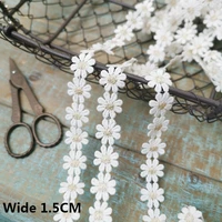 1 5cm wide pastoral white cotton lace fabric little daisy golden embroidery flowers ribbon hairwear collar trim diy sewing decor