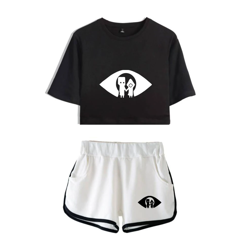 Женский спортивный костюм из двух предметов: короткий топ с коротким рукавом и