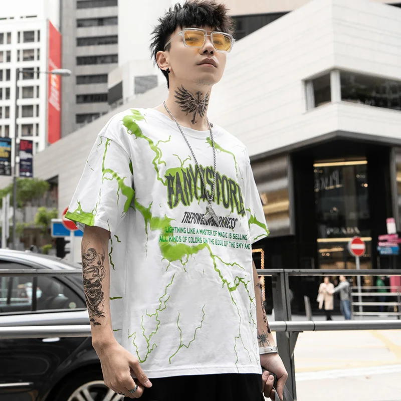 

2020 T Shirt Mens Hip Hop Dark Lightning Tshirt Streetwear Summer Cotton Harajuku T-Shirts Short Sleeve Tops Tees Street Wear