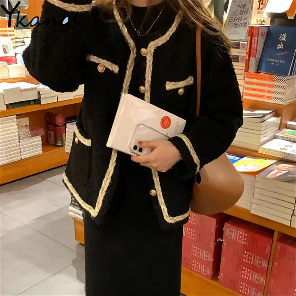 

Корейский стиль, женская плюшевая куртка из искусственного меха ягненка, милое пальто, красная флисовая парка с мехом Тедди, куртки в стиле Харадзюку, черная, зимняя, осенняя верхняя одежда