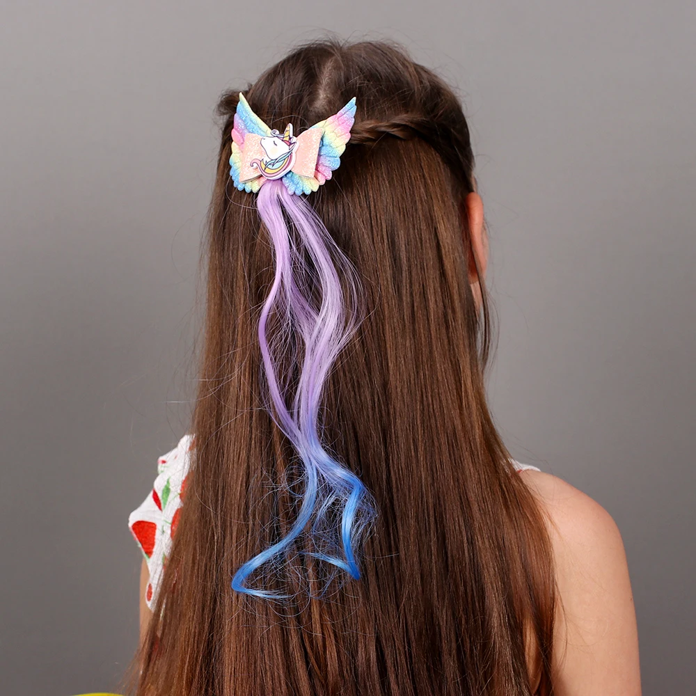 Аксессуары для волос CN блестящие заколки девочек радужные крылья Единорог банты