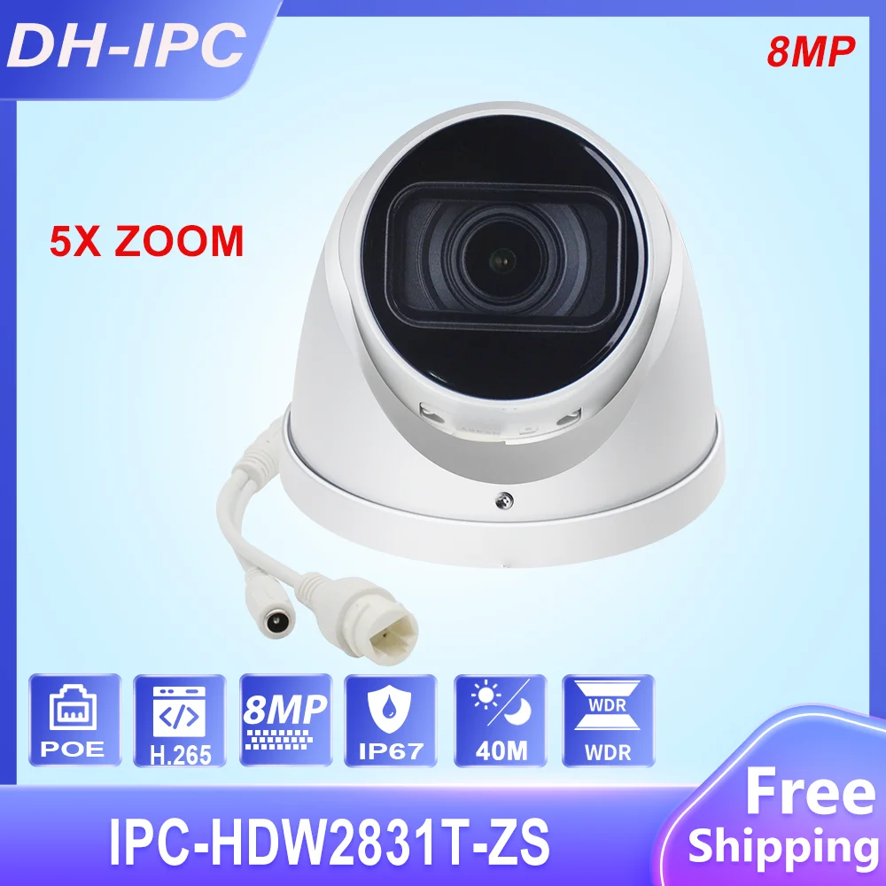 

DH Original IPC-HDW2831T-ZS 8MP 4K 5X Zoom Vari-focal POE SD Card Slot H.265+ 40M IR IVS IP67 Starlight Eyeball IP Camera