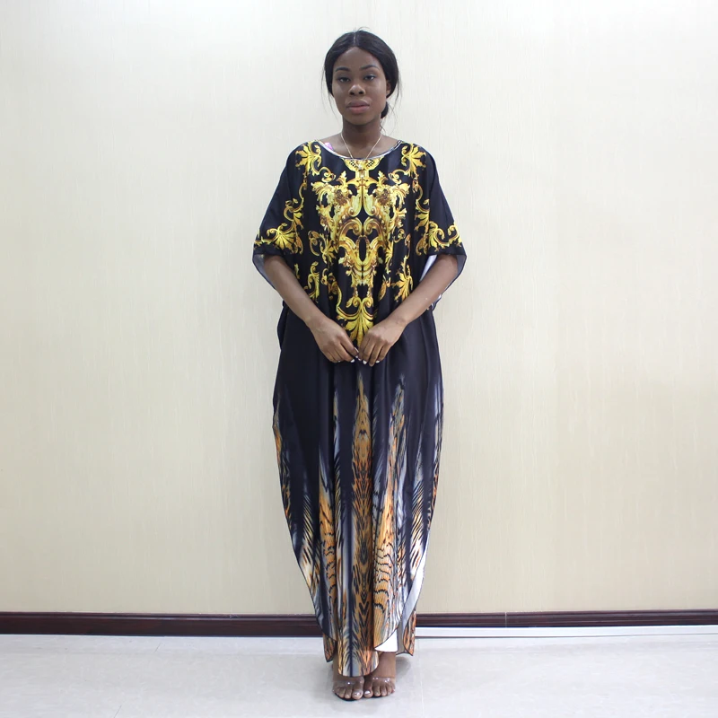 Dashikiage Новые поступления Африканский Дашики o-образным вырезом Золотое свободное платье размера плюс