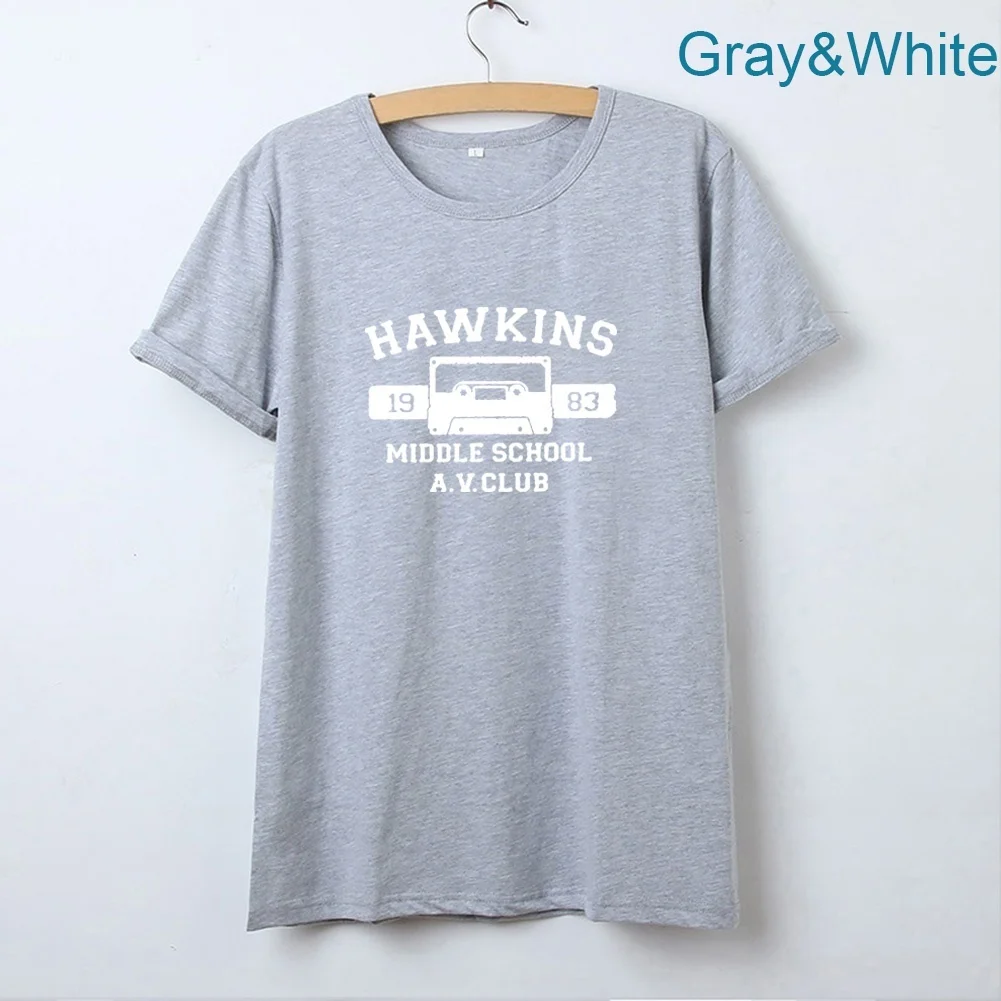 Футболка Hawkins женская с принтом для средней школы хлопковая Свободная рубашка