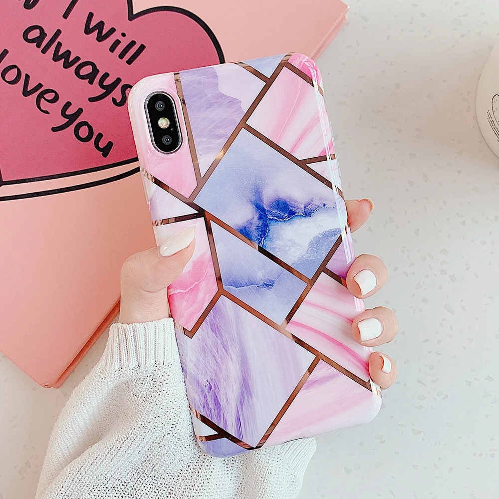 Чехлы для телефонов с геометрическим мрамором для iPhone 6, 6s, 7, 8 Plus, X, XR, XS, 11 Pro, мягкая Гальваническая задняя крышка, чехол - Цвет: m
