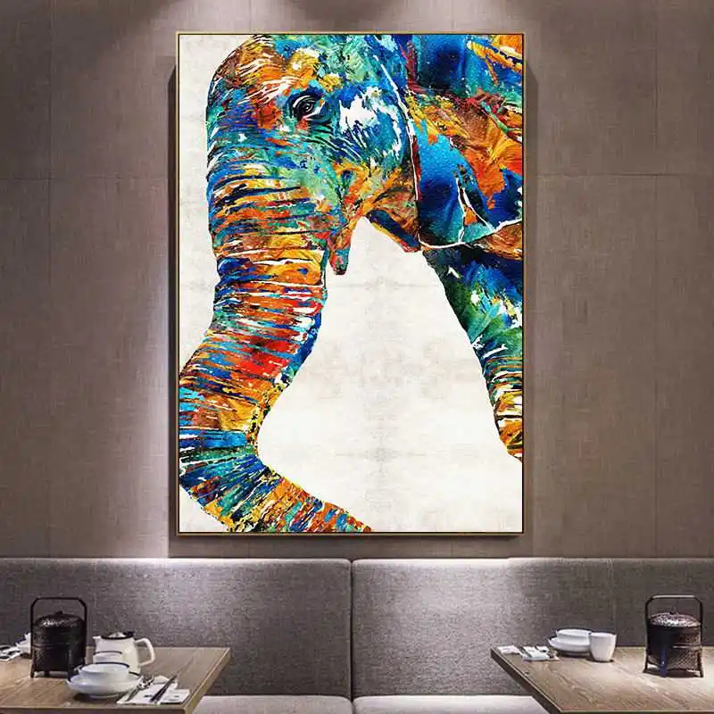 Абстрактный цветной животный слон в скандинавском стиле холст декоративная