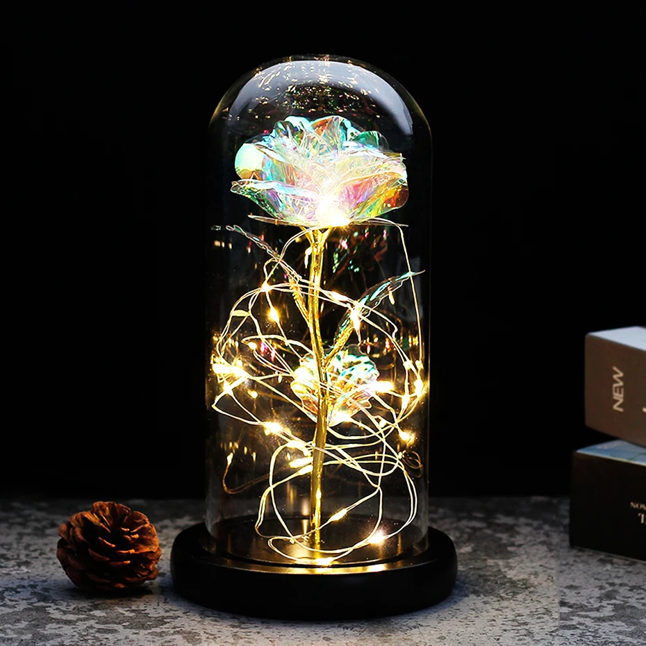Beautiful Eternal Rose Eternelle LED Light Beauty And The Beast In Glass Dome For Mother's Birthday Valentines Day Gift | Дом и сад