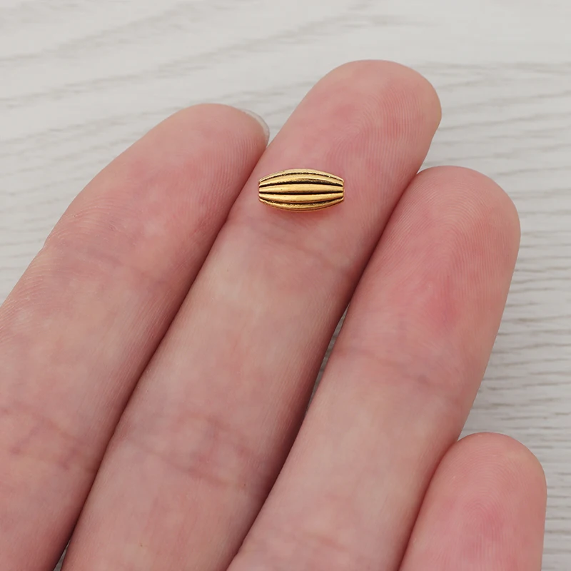 

50 x Antique Gold Metal Alloy Spacer Beads Stripe Pattern Charms For DIY Jewelry Bracelet Necklace Making Findings 10mm