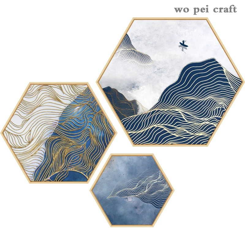 

Hexagon Abstract Geometry Inkjet Wall Painting Landscape Wall Decoration Crafts Mural Aluminum Frame Mirror Poster Home Decor