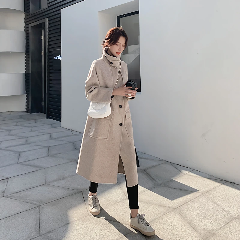 

Vintage Women Woolen Coat 2020 New Autumn Winter Solid Thick Warm Long Sleeve Loose Outerwear Wool Jackets Female Coats Overcoat