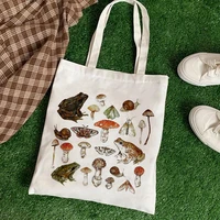 cartoon frog and mushroom print women tote bag shopping bag harajuku unisex casual handbag shopper shoulder bags canvas bag