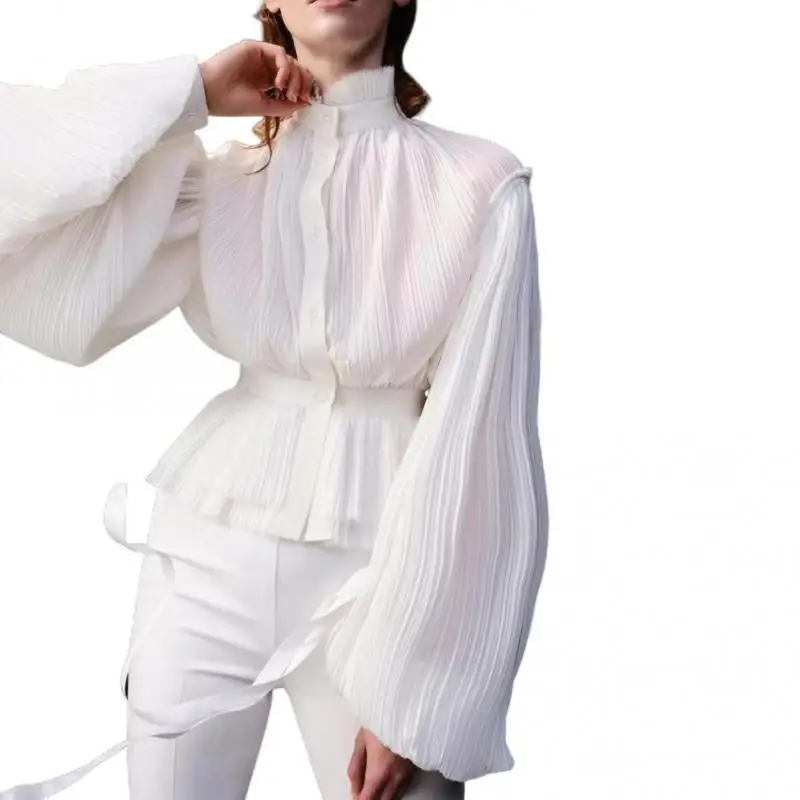 Женская винтажная блузка Getspring черная или белая Повседневная рубашка с длинными рукавами фонариками