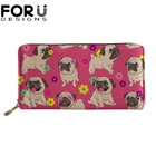 Женский клатч на молнии FORUDESIGNS, кошелек с милым Мопсом, собакой и цветочным принтом, кошелек с застежкой для монет, держатель для карт, женская сумка для денег, кошелек