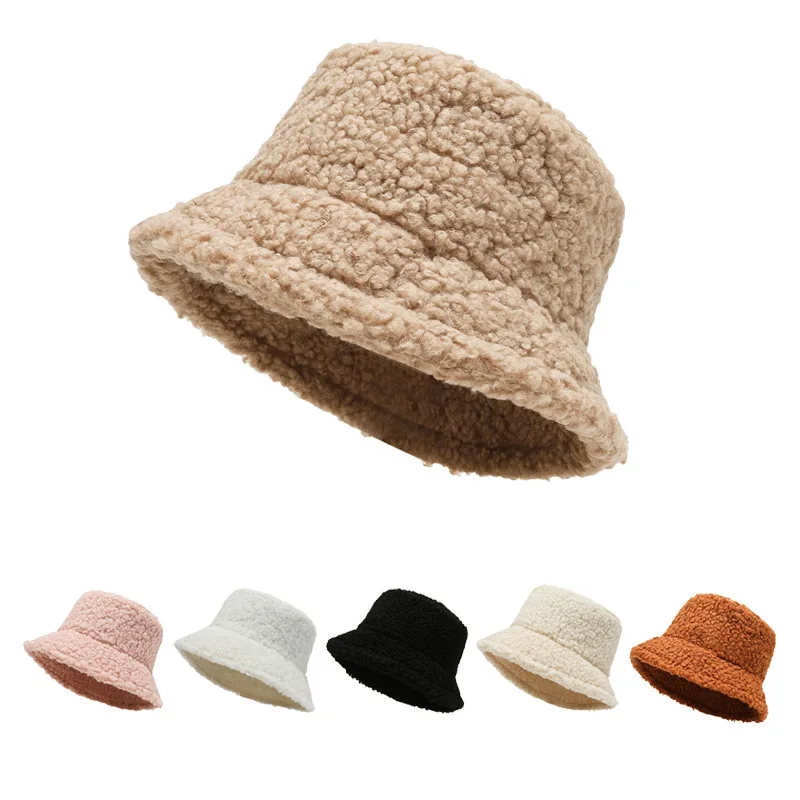 

Lamb wool, fisherman's hat, autumn and winter warm dome hat, woman retro tide, thickened plush basin hat, man