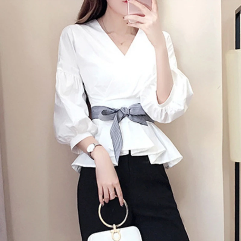 Женские рубашки с рукавами фонариками 2020 модная блузка в Корейском стиле женские