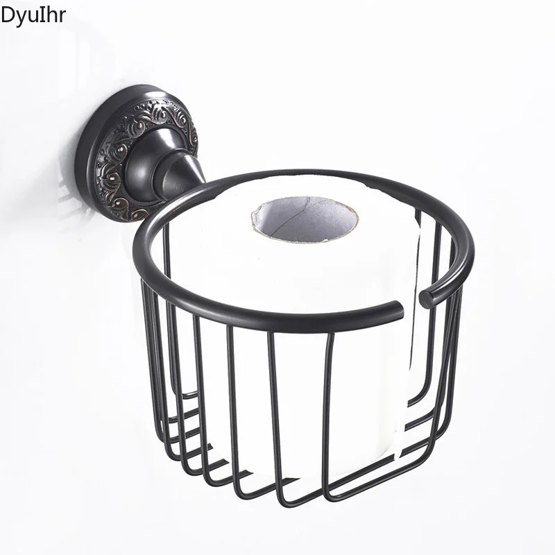 

simple wall-mounted round black bronze paper towel basket paper towel rack hand sanitizer storage basket bathroom accessories