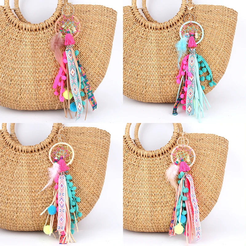 1 шт. винтажный Ловец снов разноцветный длинный брелок с кисточками Boho кожаный