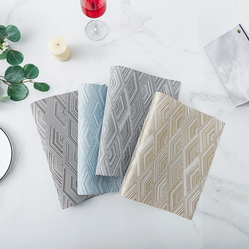 

Simple West Placemat Diamond Jacquard Placemat Set Non-slip Insulation Dining Table Mat Environmentally Friendly PVC Placemat
