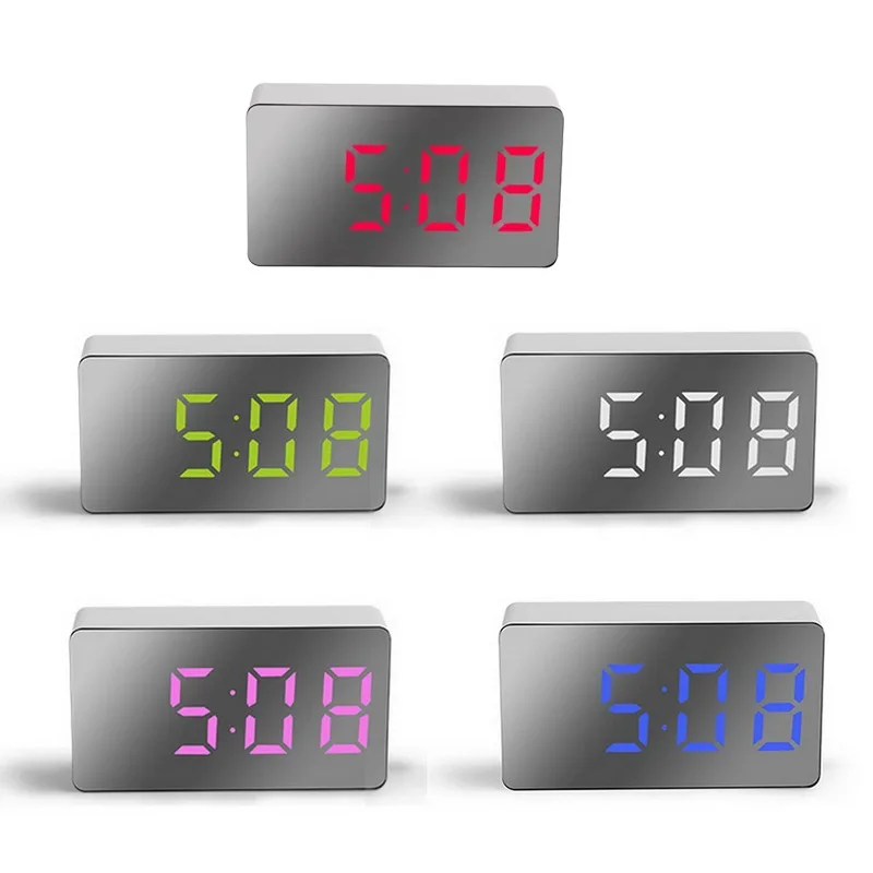 

LED Mirror Digital MINI Alarm Clock Snooze Table Clock Wake Up Mute Calendar Dimmable Electronic Desktop Clocks Home Decoration