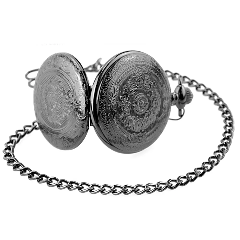 

Gift Vintage Sculptured Pocket Watch Fob Anniversary Christmas Short Chain Classical Retro Quartz