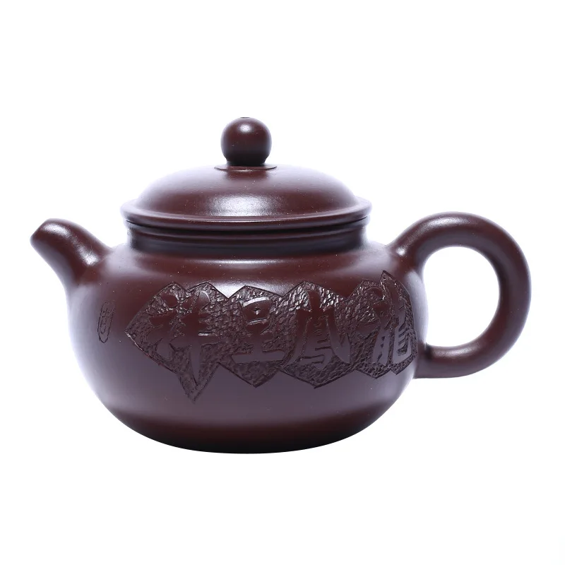 

Yixing famous purple clay teapot handmade raw material purple vermilion clay Dragon Phoenix auspicious antique carved Teapot Tea