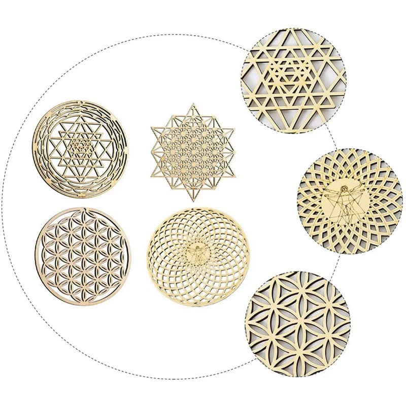 4Pcs Sacred Geometry Wall Art Flower Of Life Grid Wooden Accent Decor Crystal Board Sculpture | Дом и сад