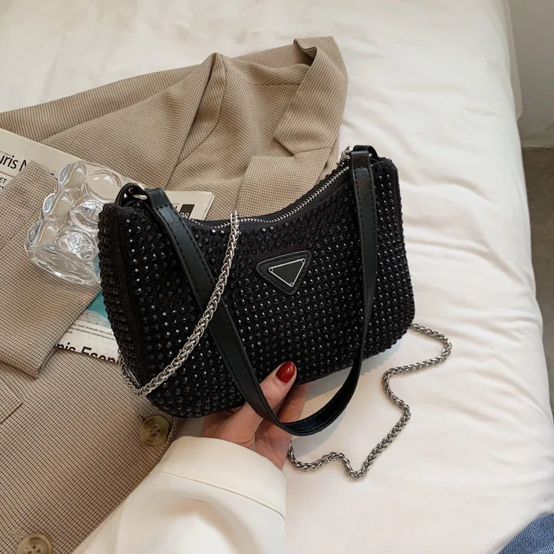 

Luxury Rhinestone Tote Bag Fashion Quality Soft Leather Women's Colored Crystal Designer Handbag Travel Shoulder Bags Armpit Bag