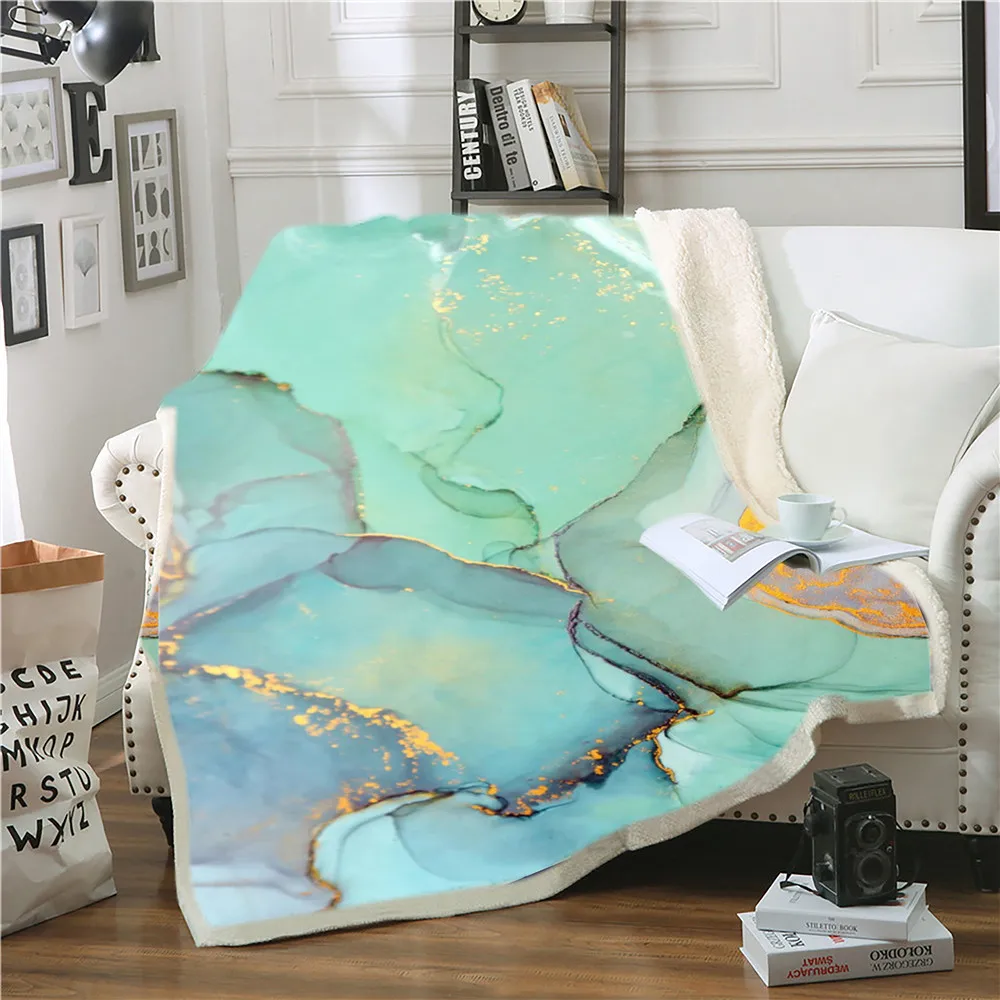 

Colorful Marble Pattern Sherpa Fleece Blanket Black White Gold Foil Bed Blanket Abstract Art Throw Blanket Mantas De Cama