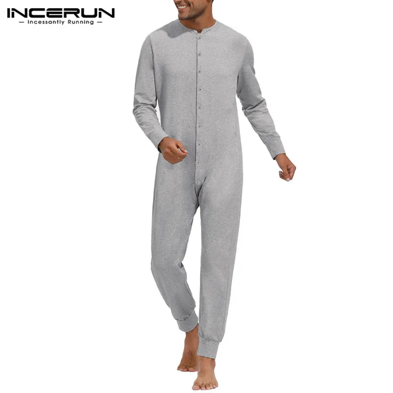 

Buttons Pyjamas Nightwear Mens Homewear INCERUN Autumn Men Sexy Onesies Jumpsuits Pajama Long Sleeve Rompers Overalls Sleepwear